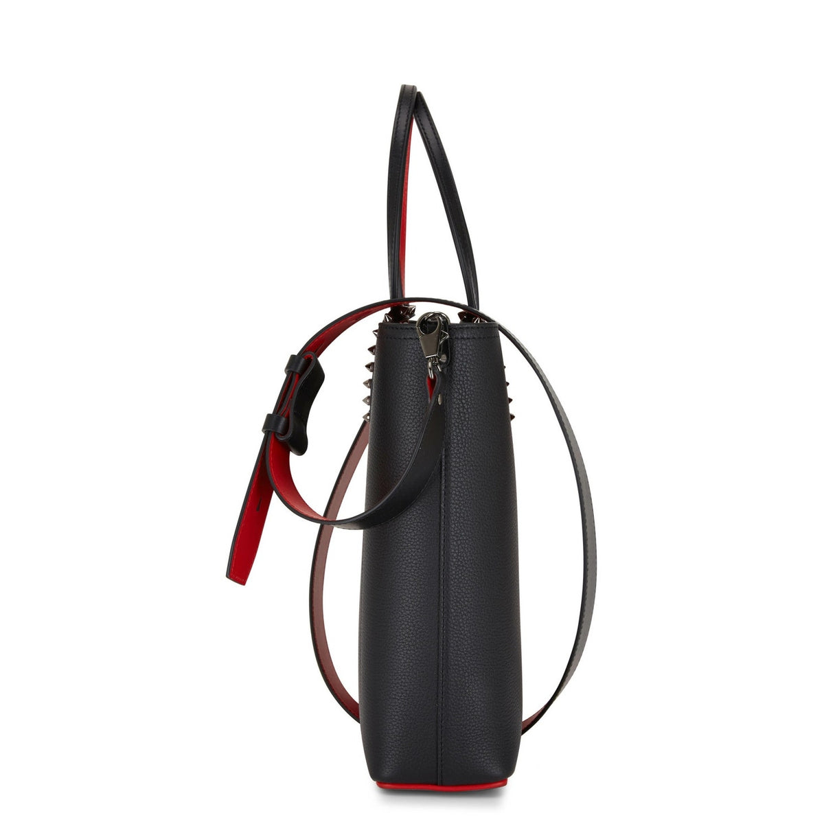 Christian Louboutin Cabata Small Calf leather spikes Tote Bag Black Red