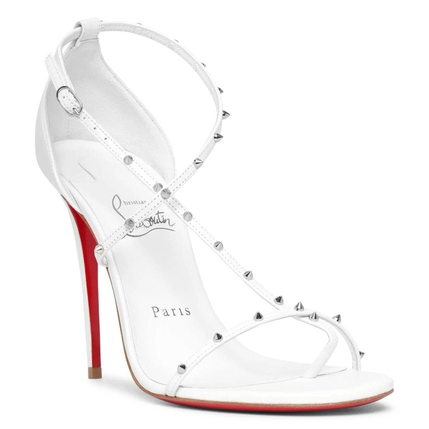 CHRISTIAN LOUBOUTIN Riojana 100 spikes White Leather Stiletto Heel Sandals