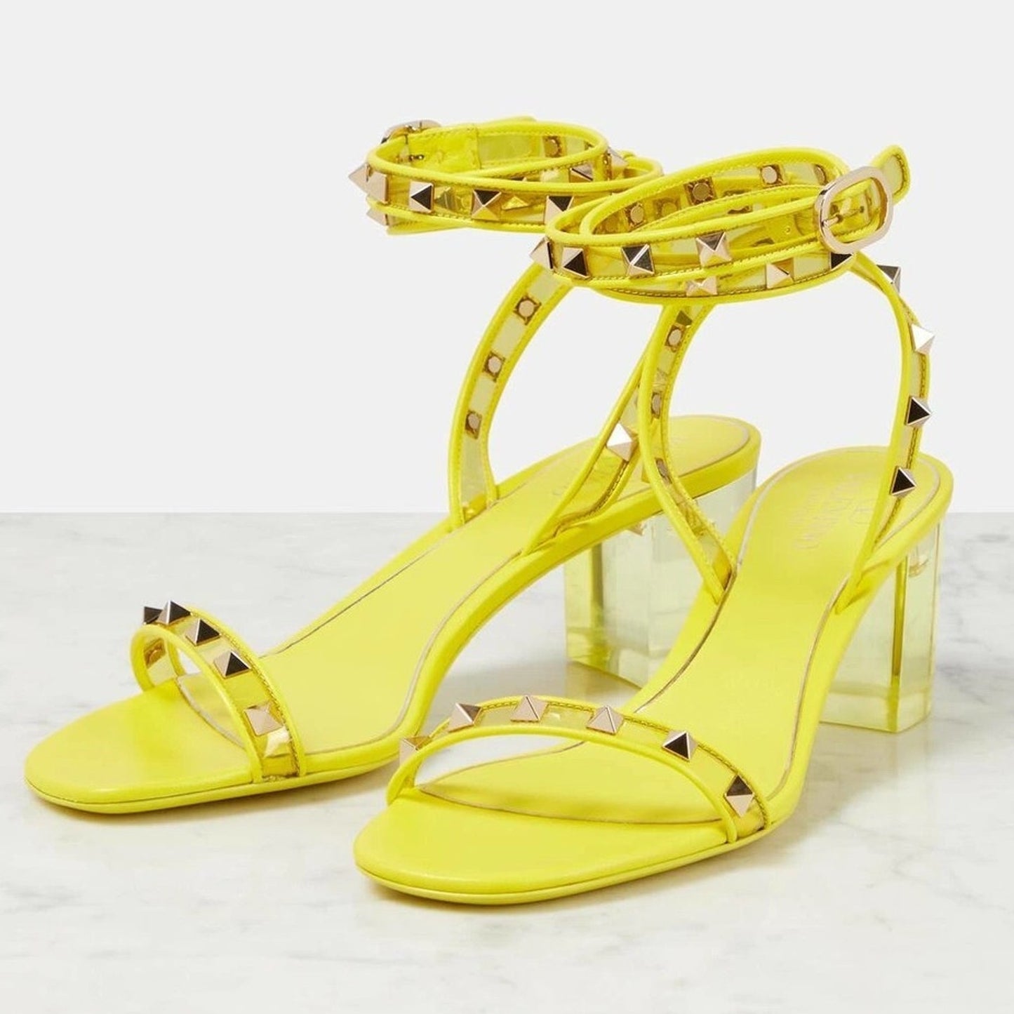 Valentino Garavani Yellow Rockstud PVC Leather Sandals