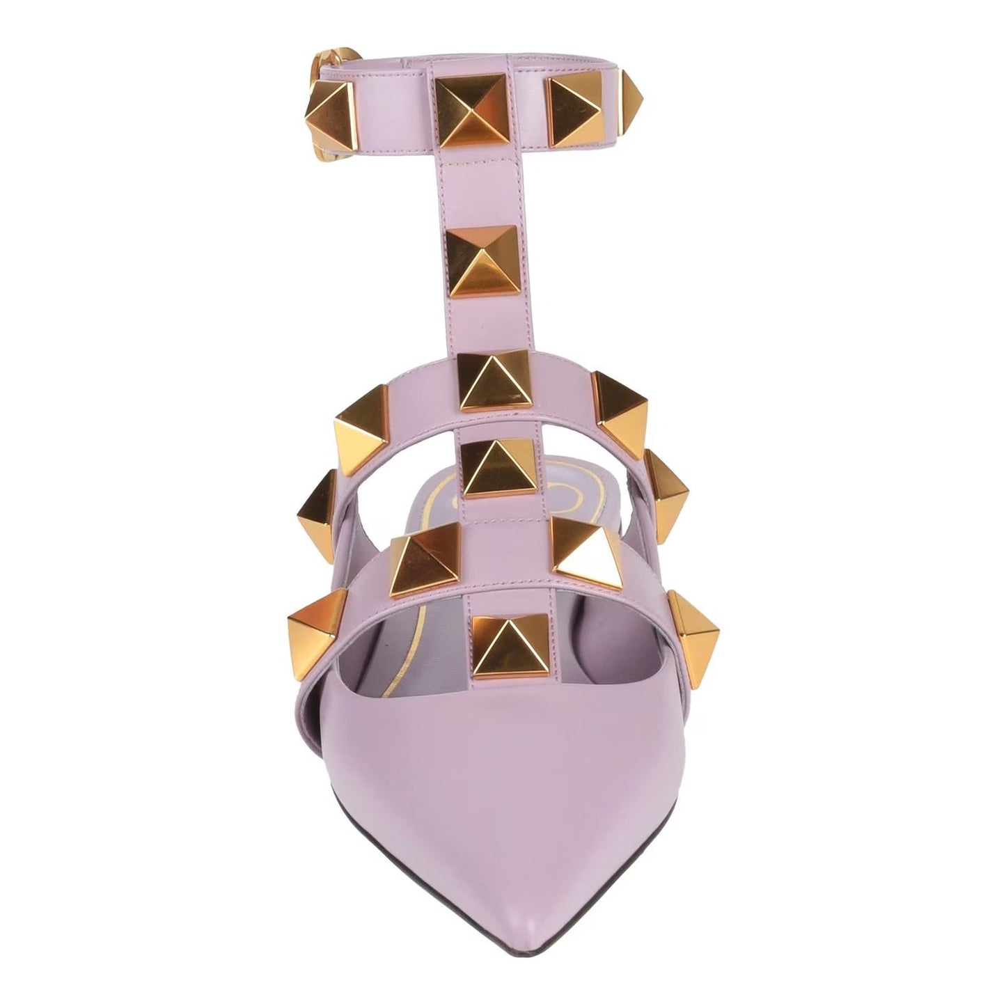 Valentino Garavani Lilac Roman Stud Flat Leather Ankle Strap Gold 35.5