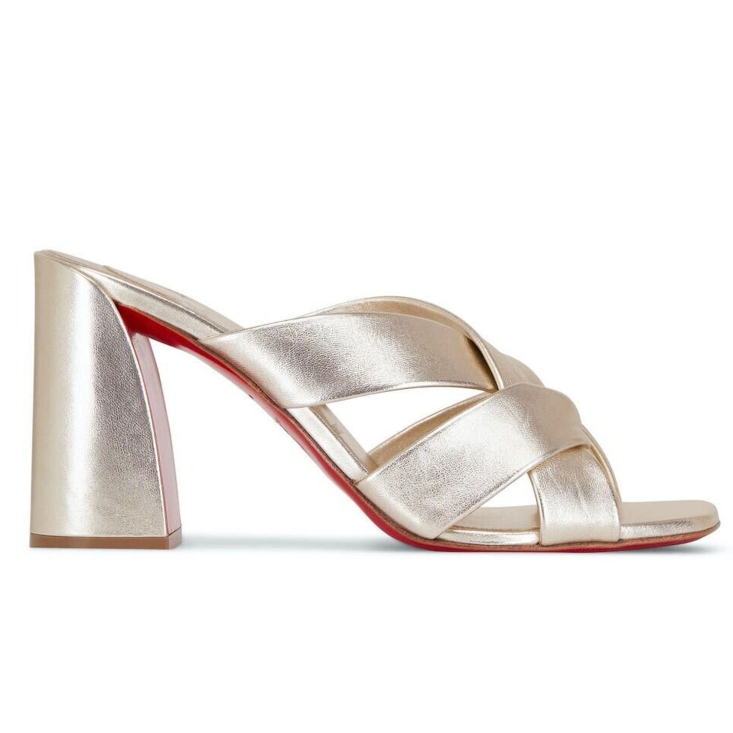 Christian Louboutin Dispo Club 85 Metallic Leather Mules Sandals Gold