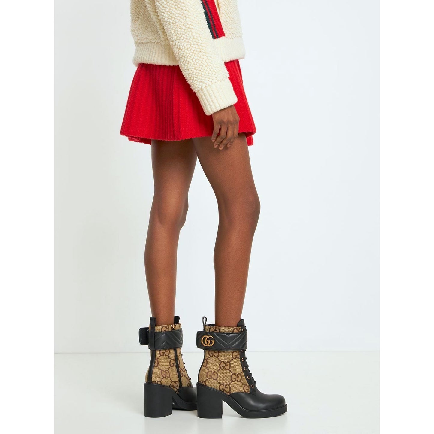 Gucci Beige & Black GG Marmont Combat Ankle Boots  Leather Canvas 36