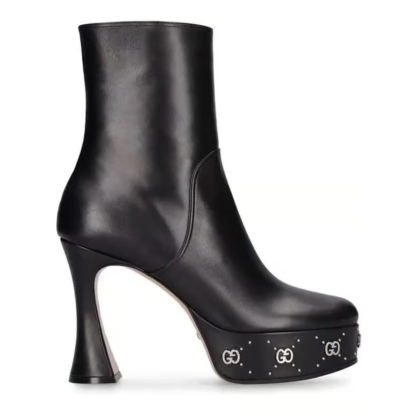 Gucci Janaya 115 Black Leather GG Stud Platform Booties