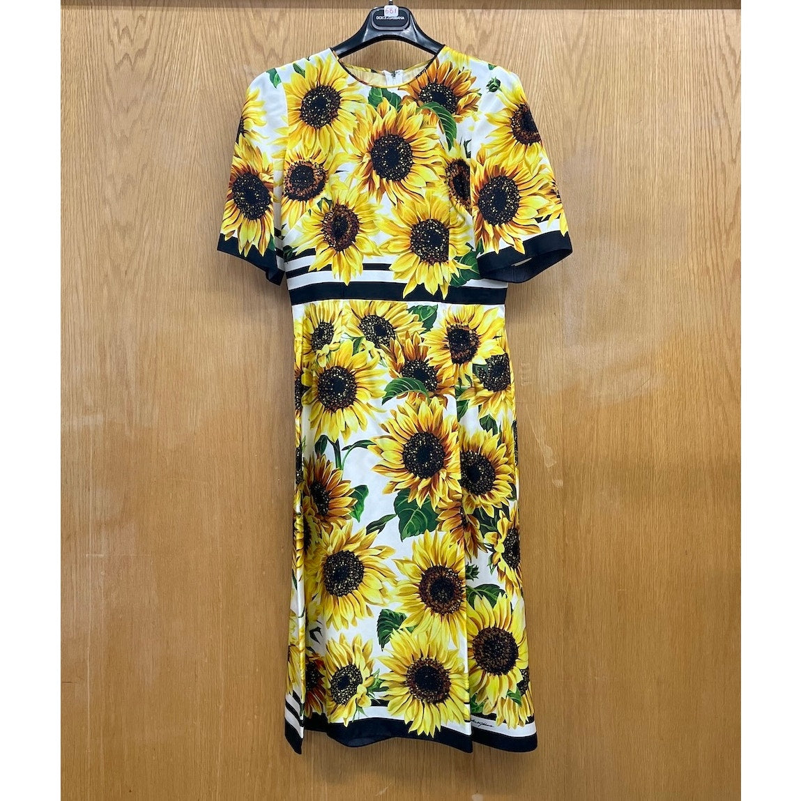 NWT Dolce & Gabbana Yellow Sunflower Floral Print Silk Twill Midi Dress IT 40 S