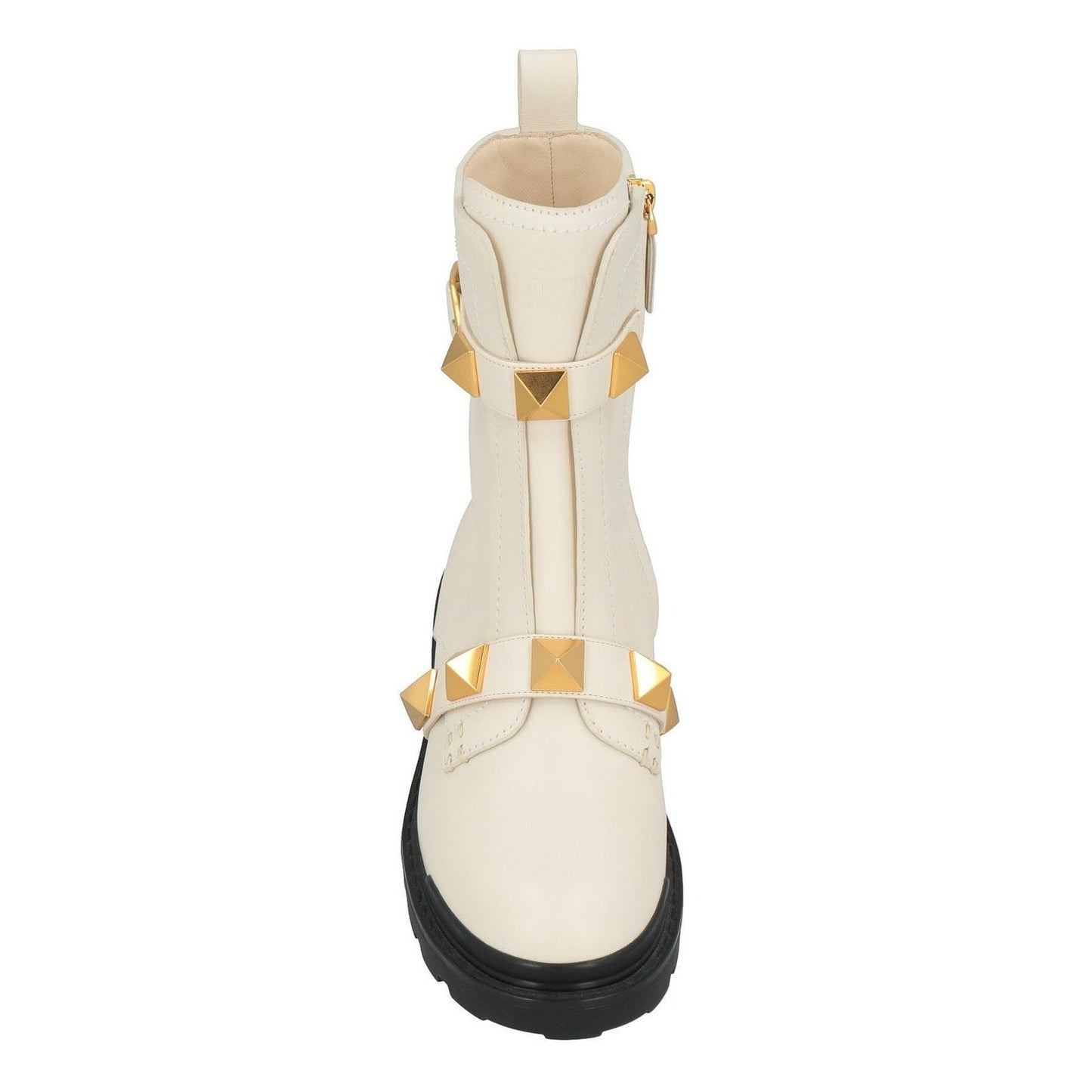 Valentino Garavani Roman Stud Ankle Boots in Calfskin 120mm Ivory Gold 36