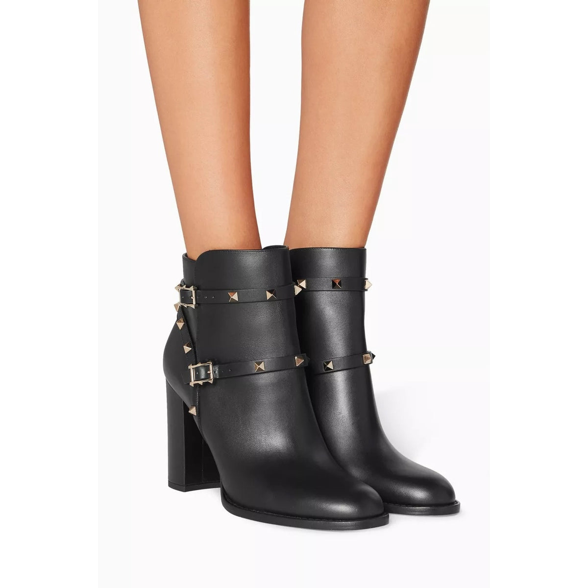 Valentino Garavani Rockstud Black Ankle Boots in Calfskin 35.5