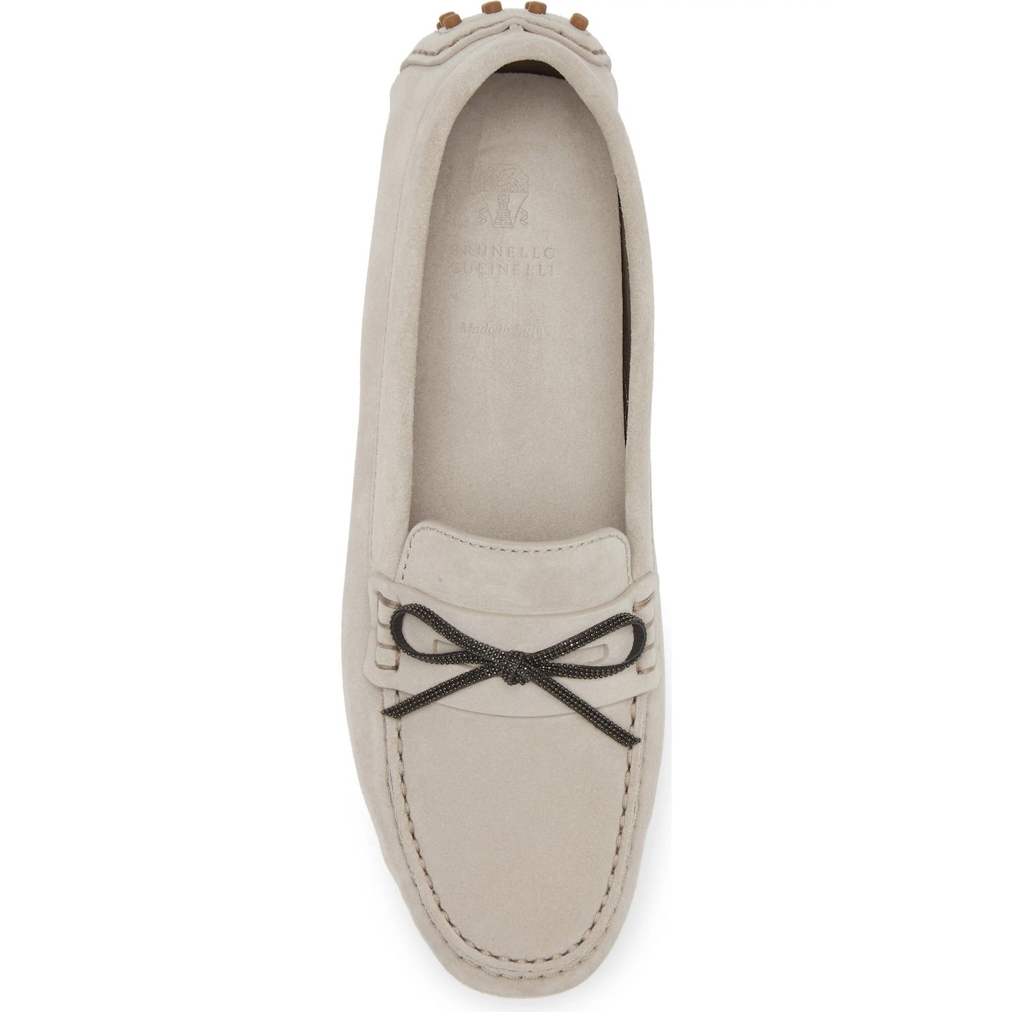 Brunello Cucinelli Monili embellished Suede Moccasins Loafers Stone 36.5