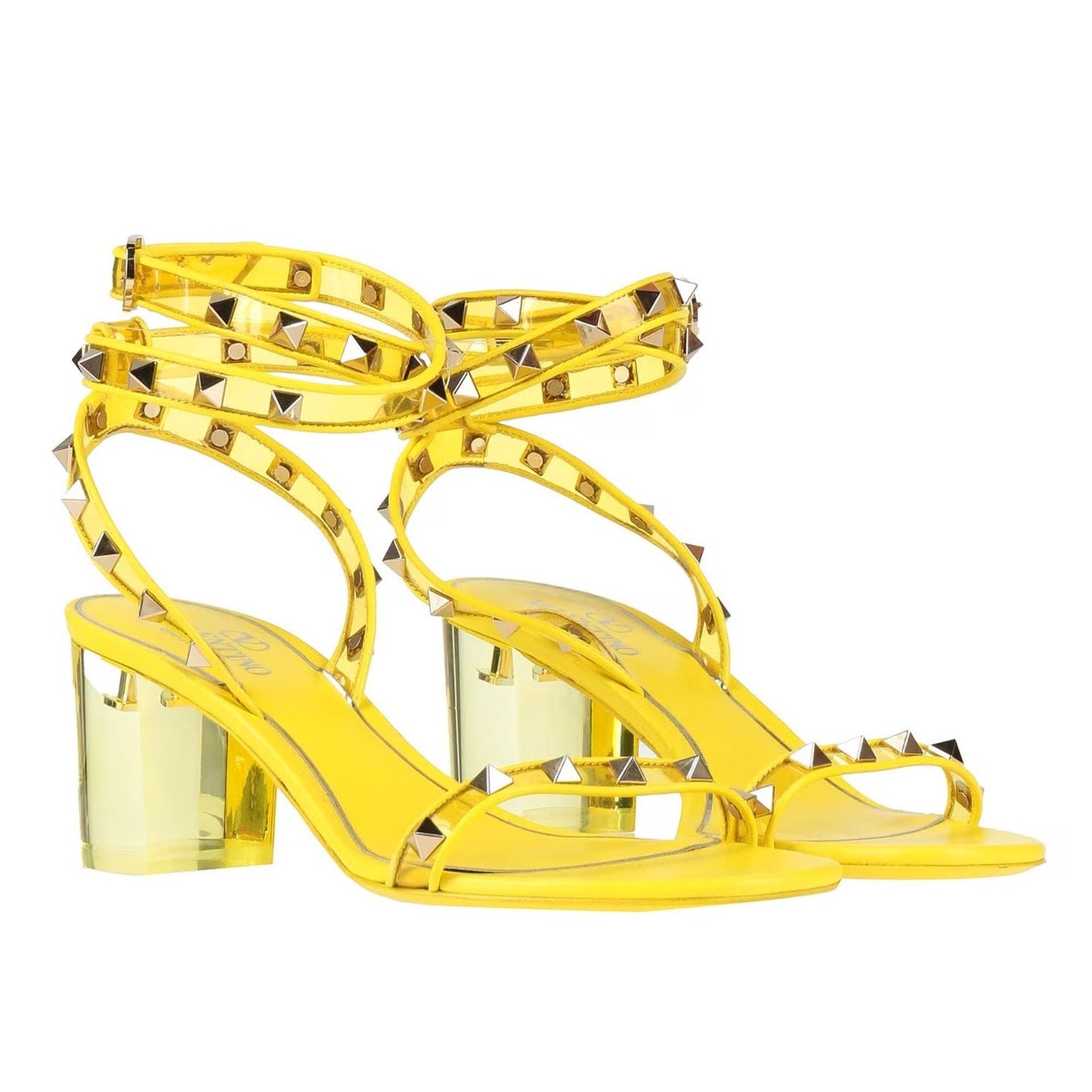 Valentino Garavani Yellow Rockstud PVC Leather Sandals