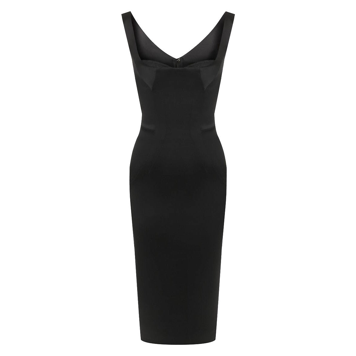 DOLCE & GABBANA Black Stretch Satin Sweetheart Bodycon Dress Midi 42 M