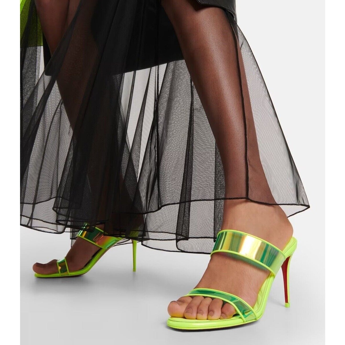 Christian Louboutin Just Loubi 85 Mules Leather PVC Neon Yellow