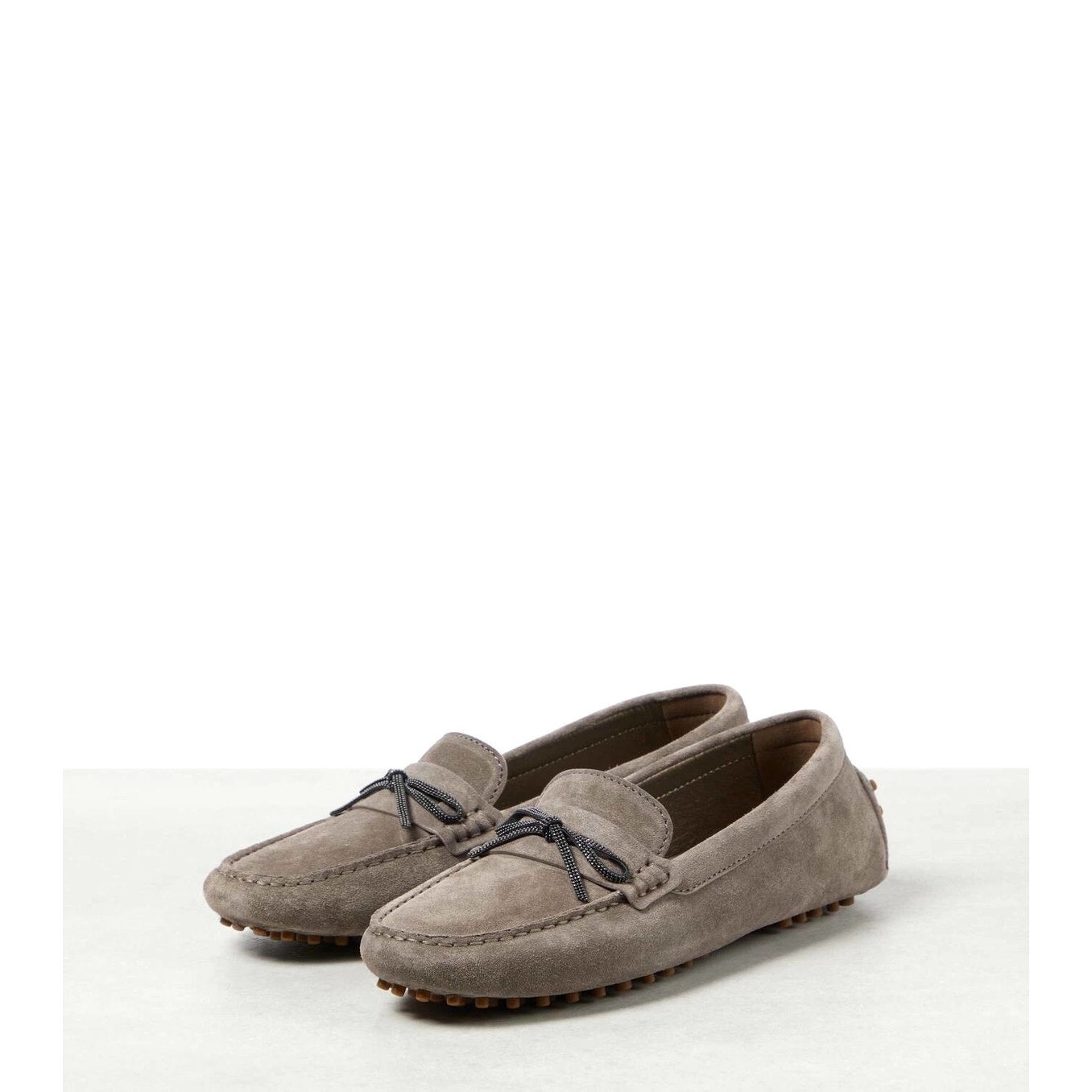 Brunello Cucinelli Monili embellished Suede Moccasins Loafers Grey 37.5