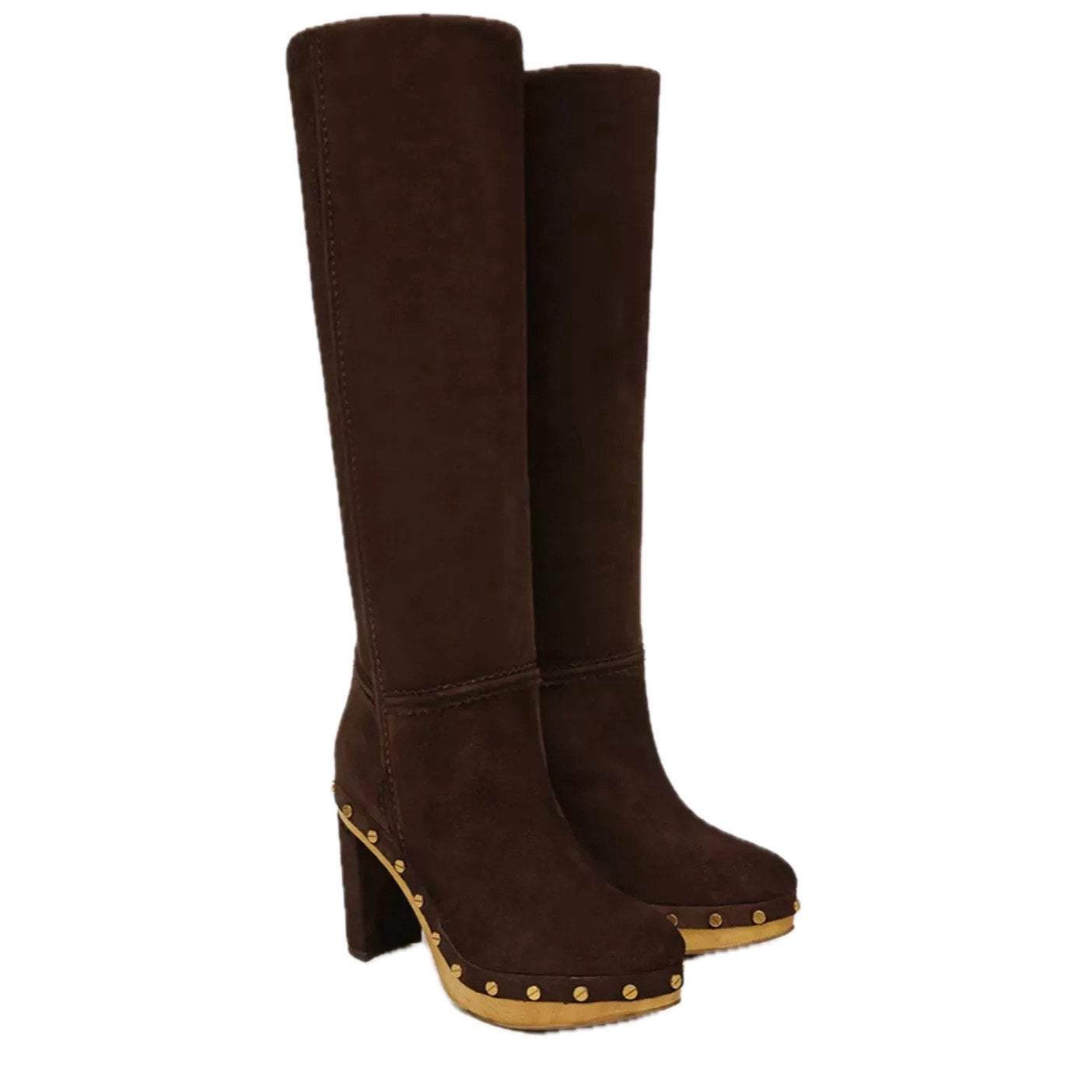 Veronica Beard Glendale Block heel Clog Knee Boots Brown 8