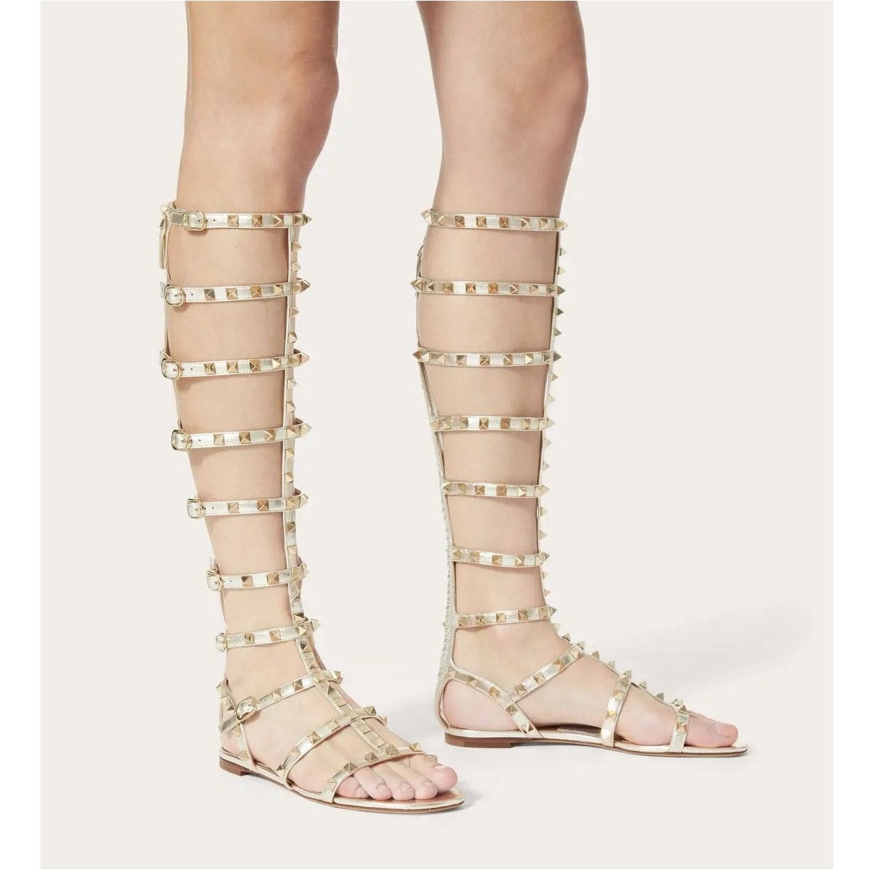 Valentino Garavani Metallic Gold Rockstud Gladiator Sandals  36