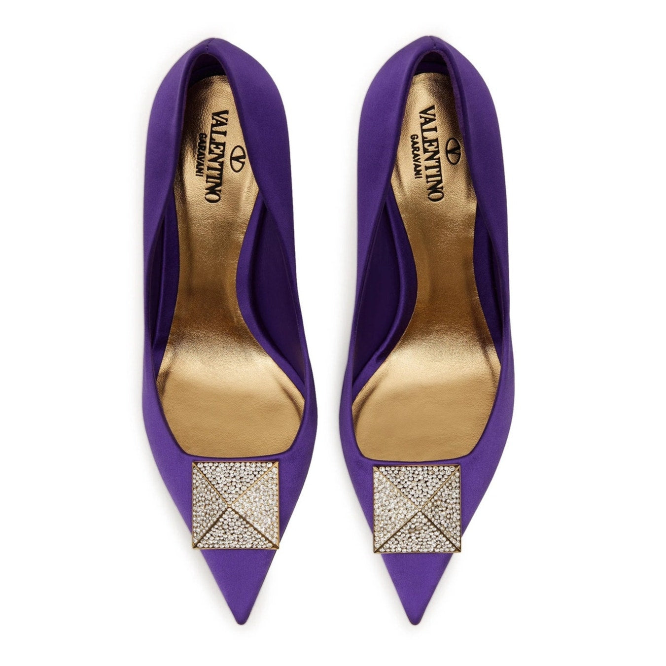 Valentino Garavani Purple Crystal One Stud Pointed-toe Satin Pumps 39.5