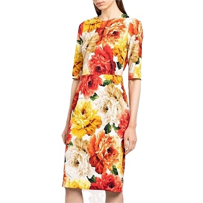 NWT Dolce & Gabbana Multicolor Marigold Floral Print Sheath Midi Dress IT 38 XS