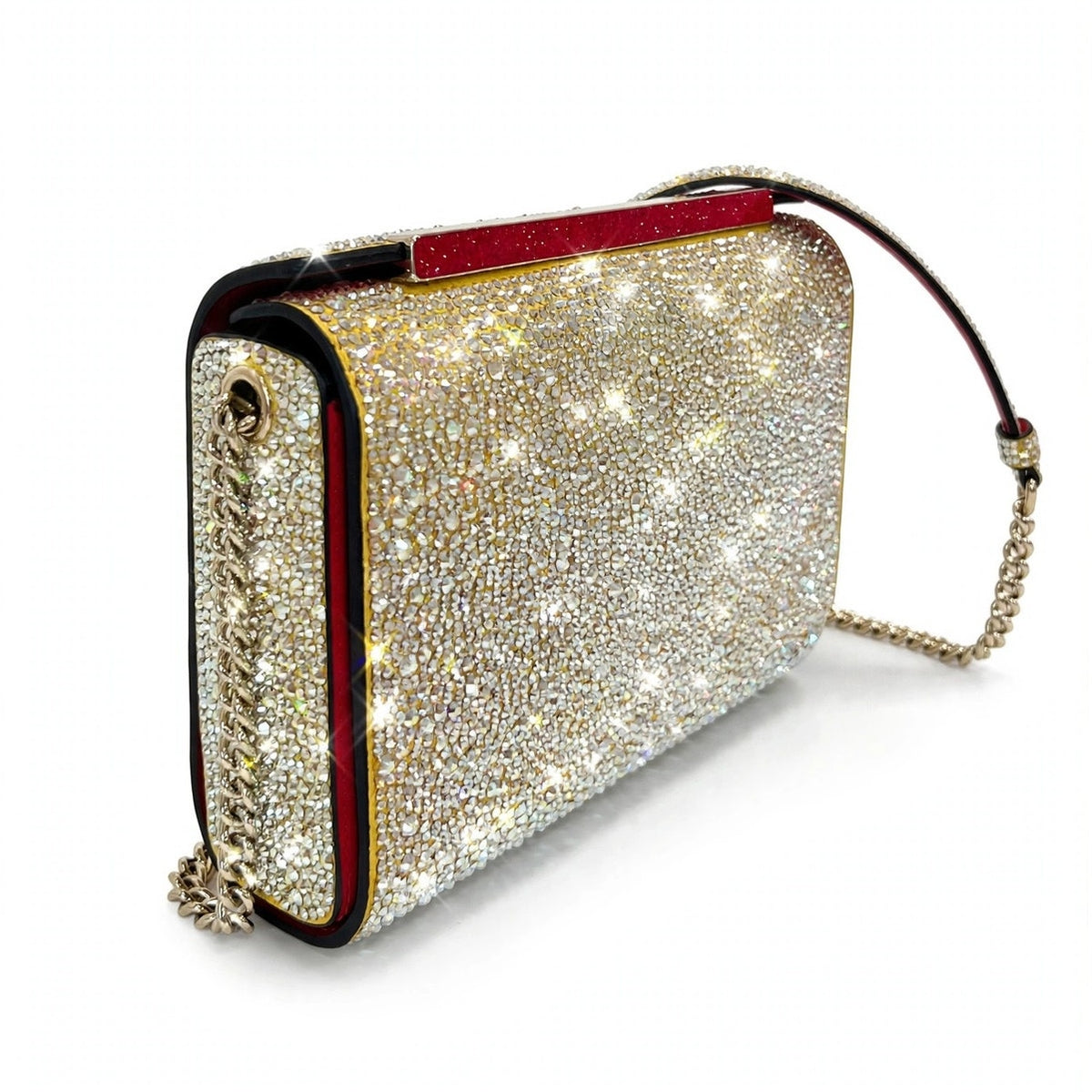 NWT Christian Louboutin Betina Strass Clutch Gold Crystal
