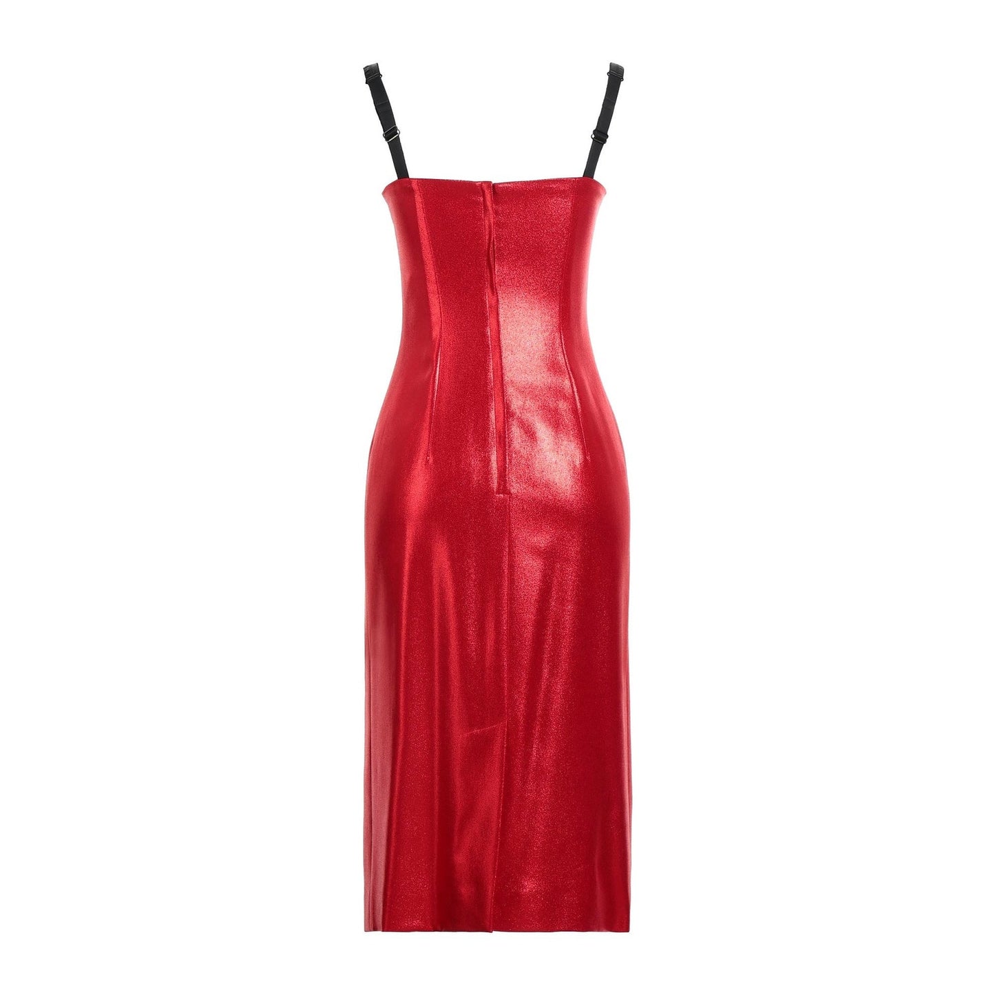 DOLCE & GABBANA Red Laminated Bustier Midi Dress 40 S