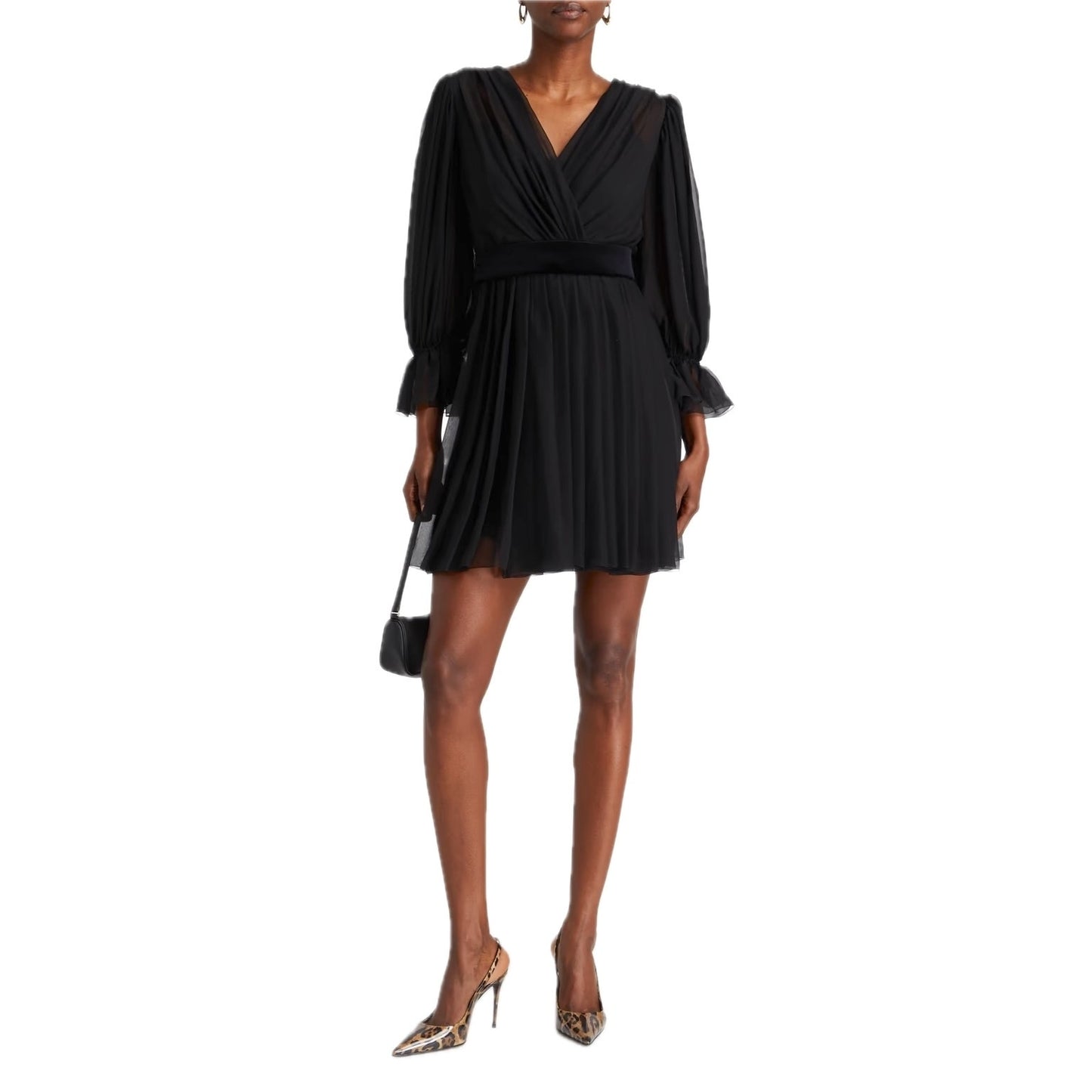 DOLCE & GABBANA Black Gathered silk-blend chiffon Mini Dress 40 S