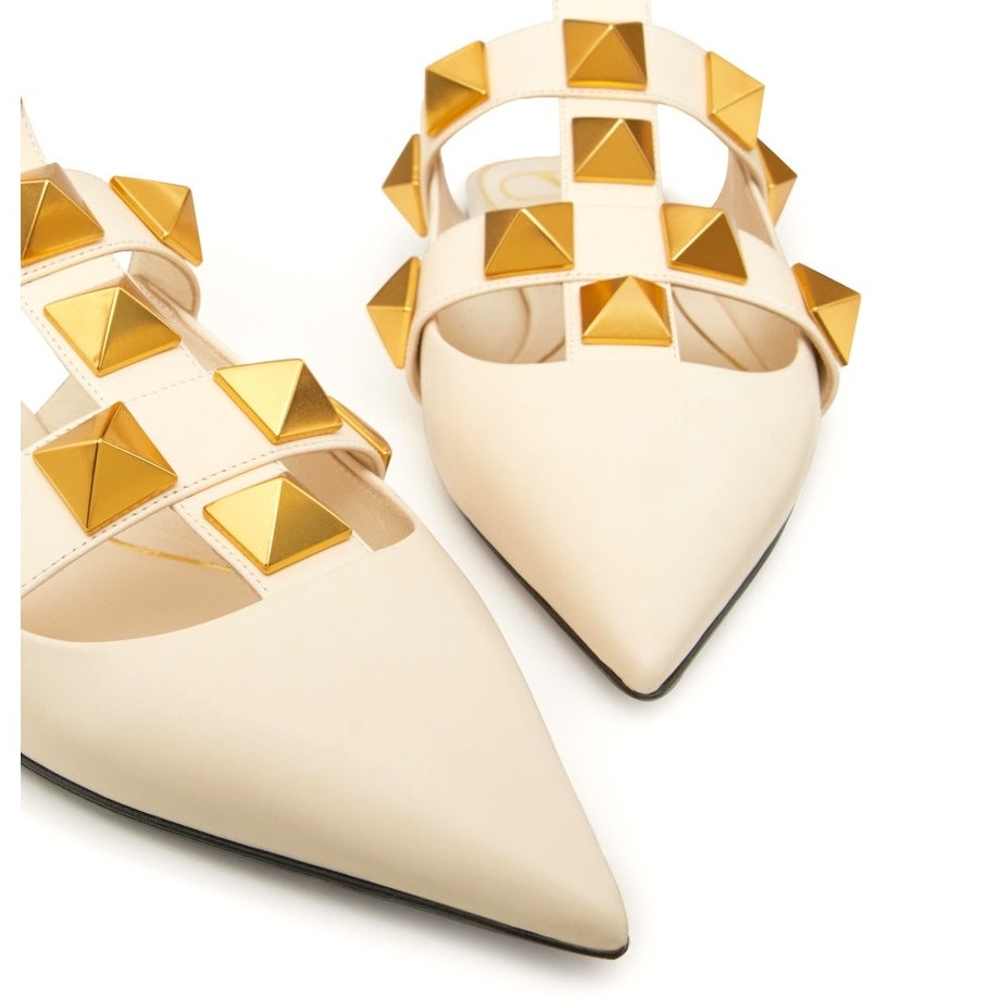 Valentino Garavani Lilac Roman Stud Flat Leather Ankle Strap Gold 35.5