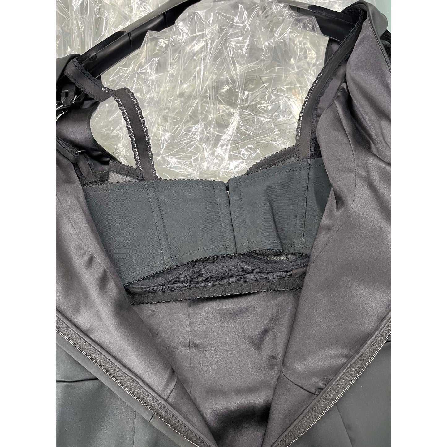 DOLCE & GABBANA Black Stretch Satin Sweetheart Bodycon Dress Midi 42 M