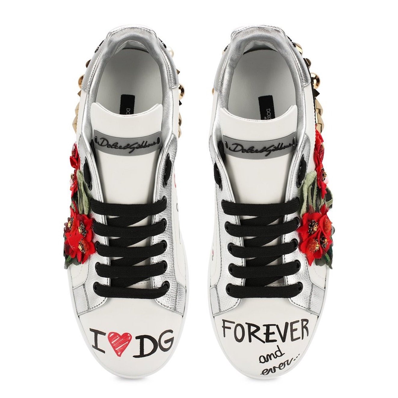Dolce & Gabbana Portofino Leather Sneakers Geranium studs
