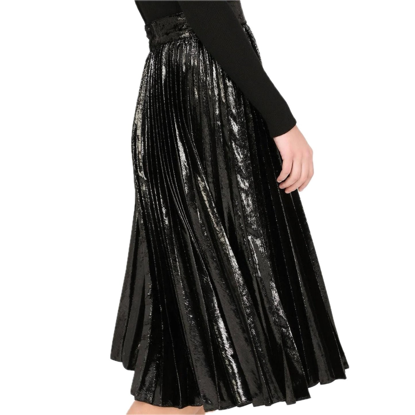 NWT Dolce & Gabbana Black Pleated Midi Skirt in Flowing Lamé Velvet  IT 38 US XS