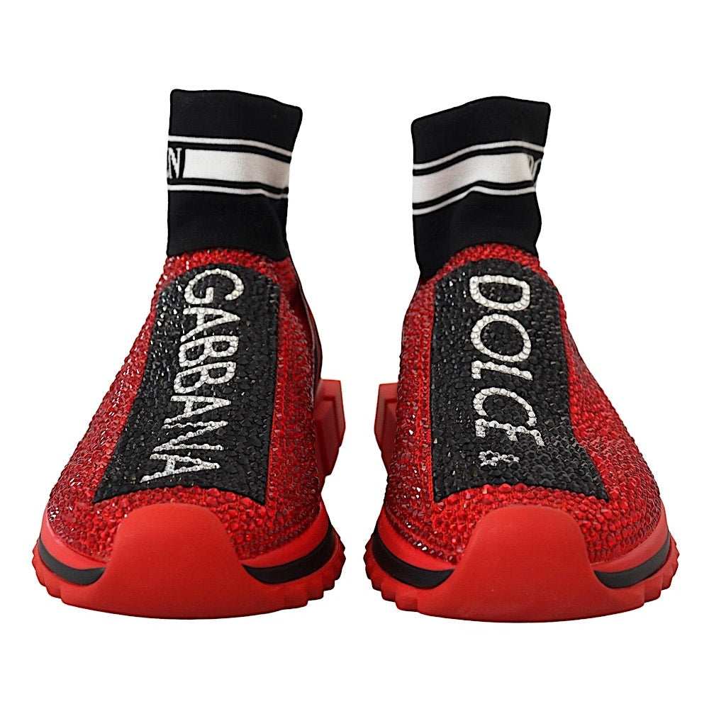Dolce & Gabbana Red Bling Rhinestone  Sorrento Sneakers Socks