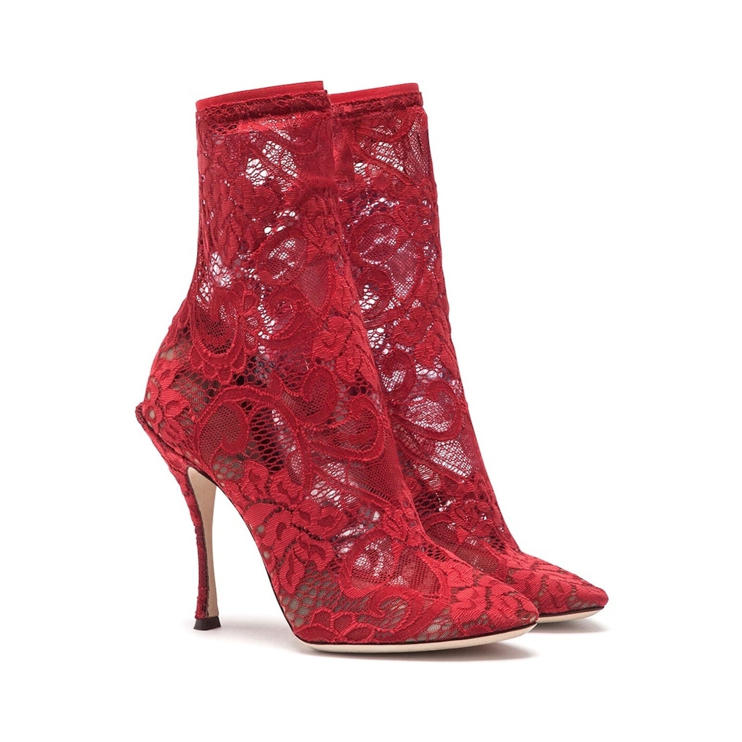 Dolce & Gabbana Stretch Lace Sock Ankle Boots Booties Red