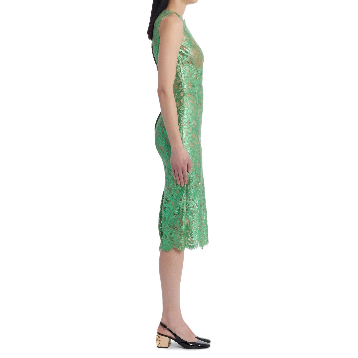 Dolce & Gabbana Semi Sheer Metallic Coated Corded lace Sleeveless Midi Dress 40 S