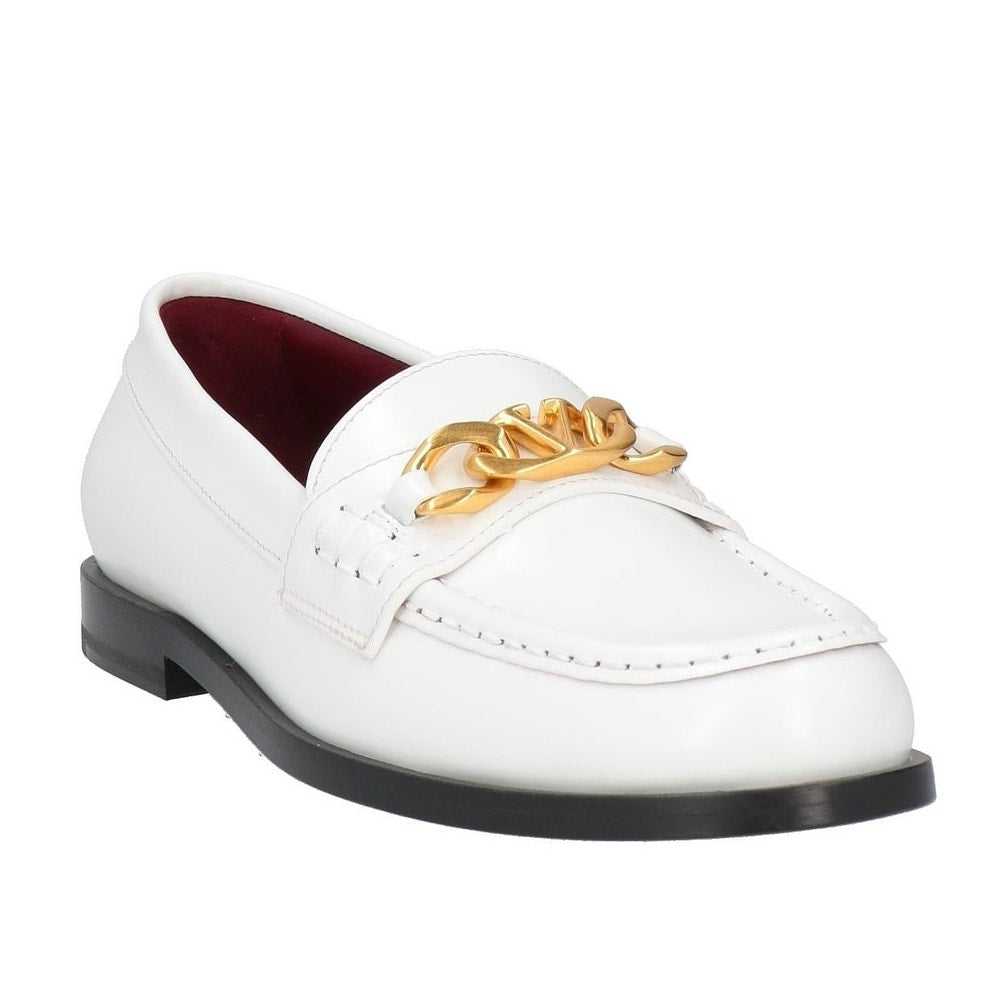 NIB Valentino Garavani  vlogo chain Leather Loafers White Gold 38.5