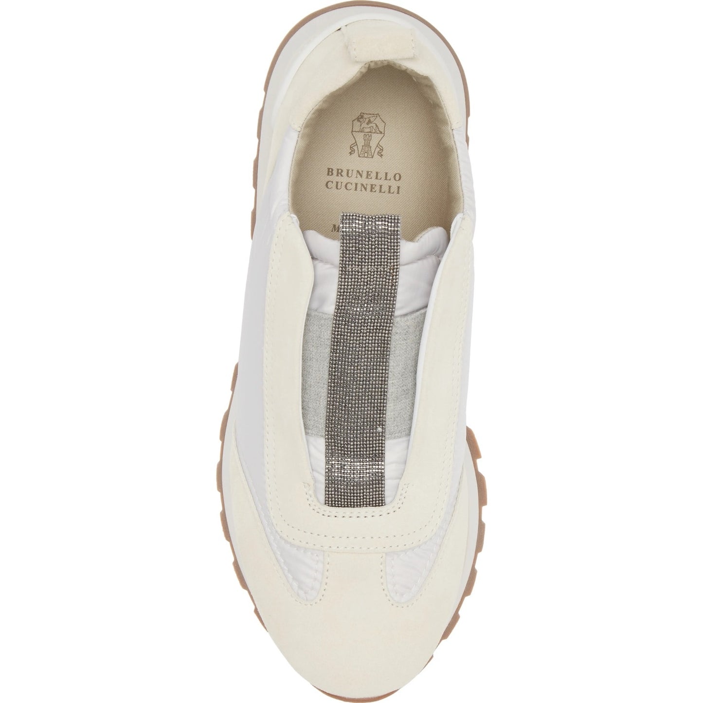 Brunello Cucinelli monili-embellished Suede Techno Fabric slip-on sneakers White