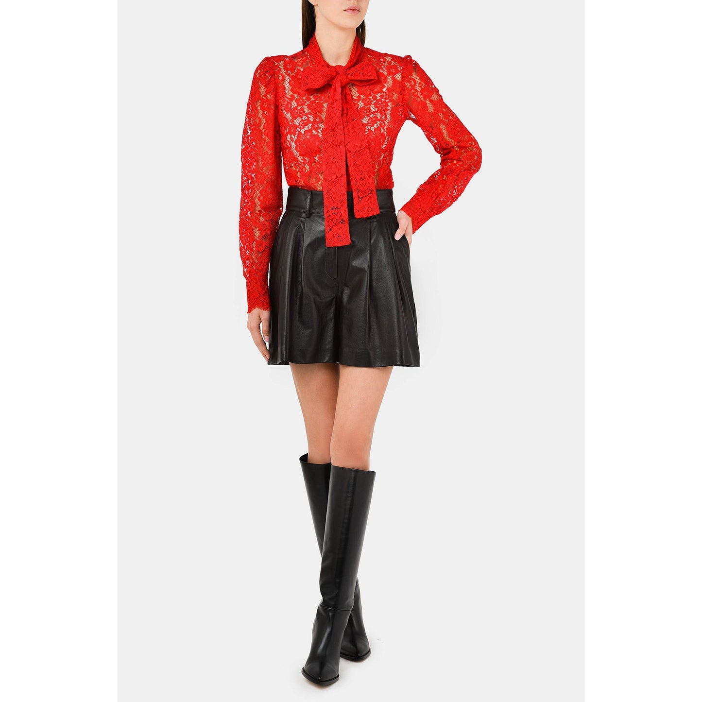 NWT Dolce & Gabbana Cordonetto Lace Blouse Shirt Red