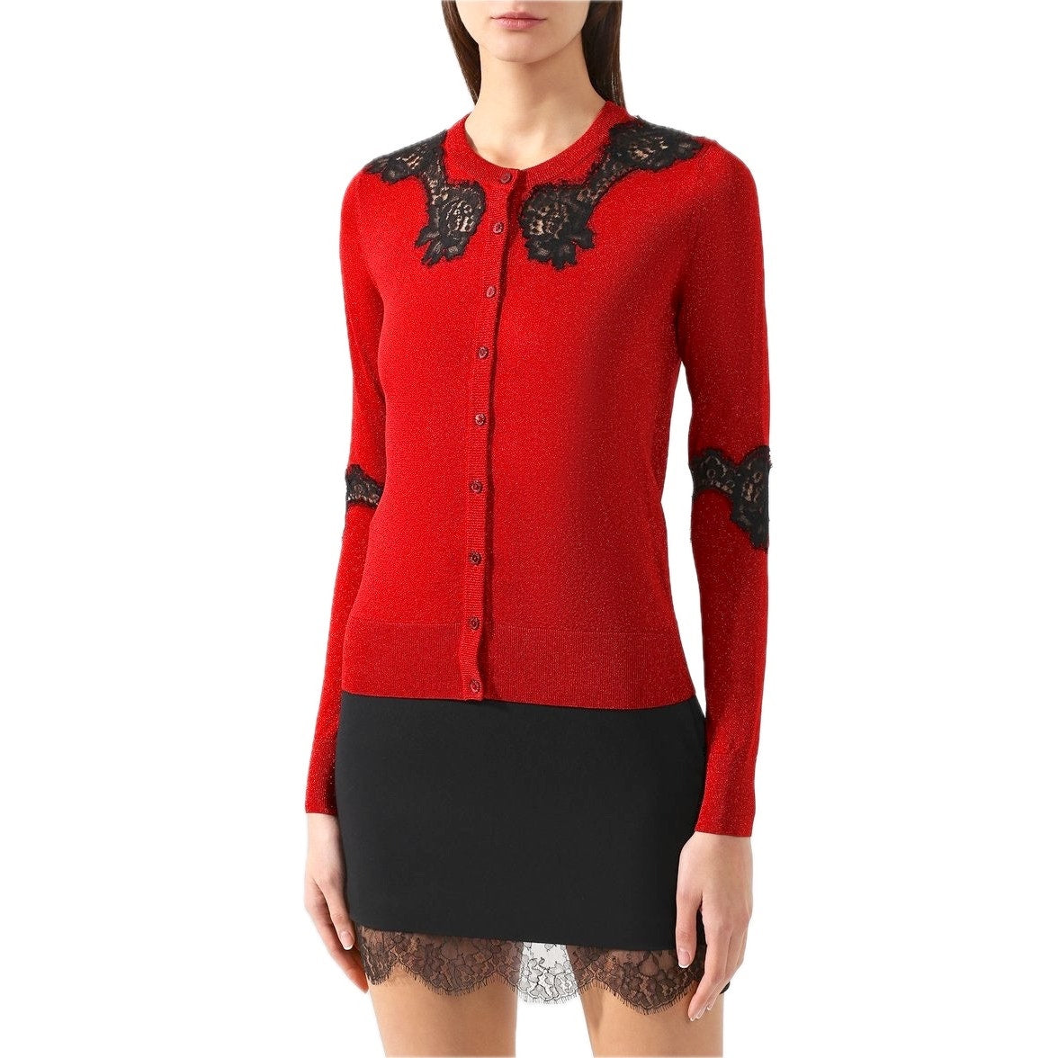 NWT Dolce & Gabbana Red Black Lame ace Cardigan top  IT 42 US M