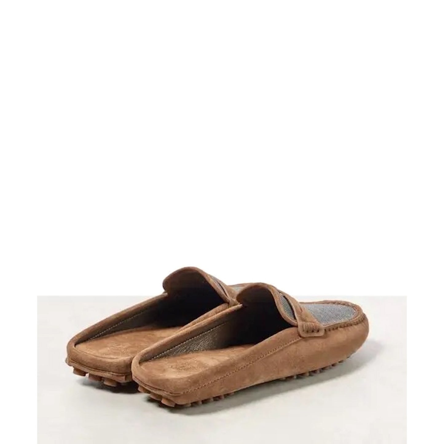 Brunello Cucinelli Monili Suede Driving Mules Brown
