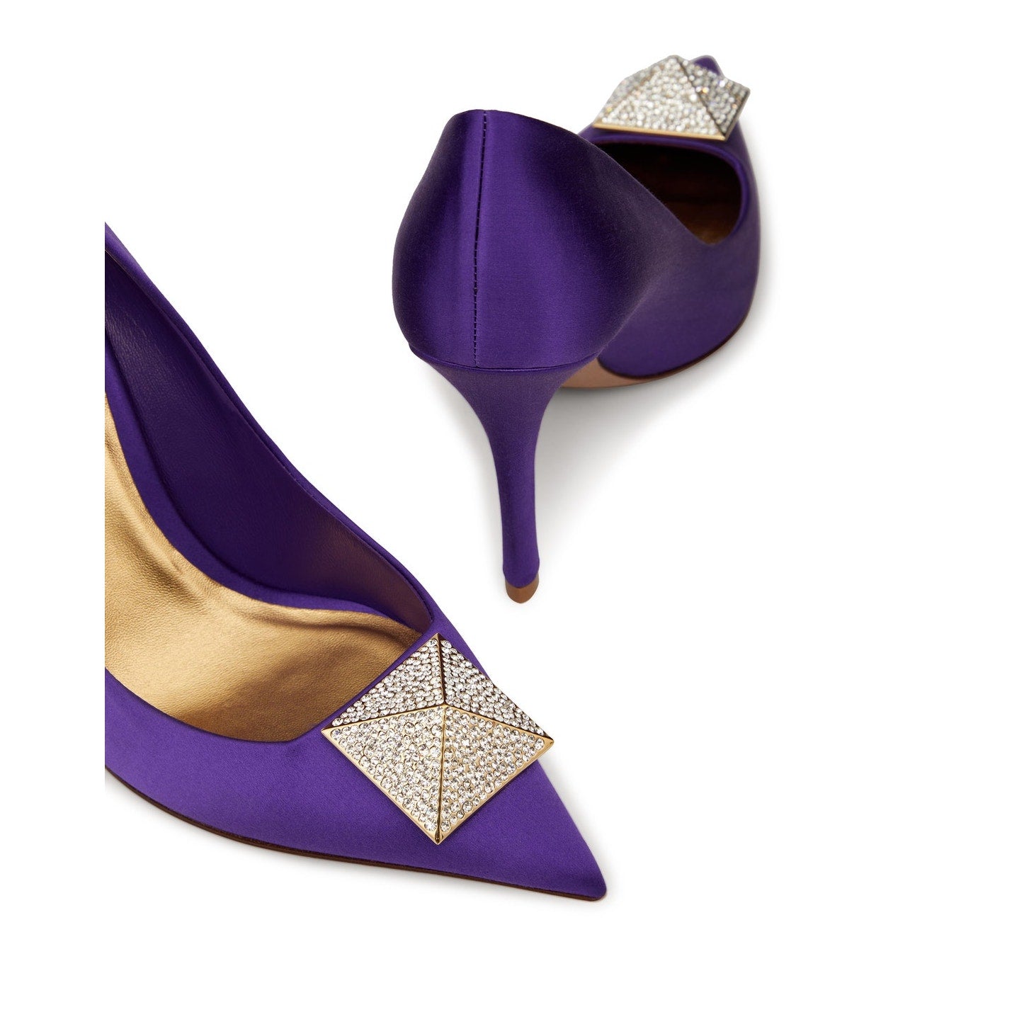 Valentino Garavani Purple Crystal One Stud Pointed-toe Satin Pumps 39.5