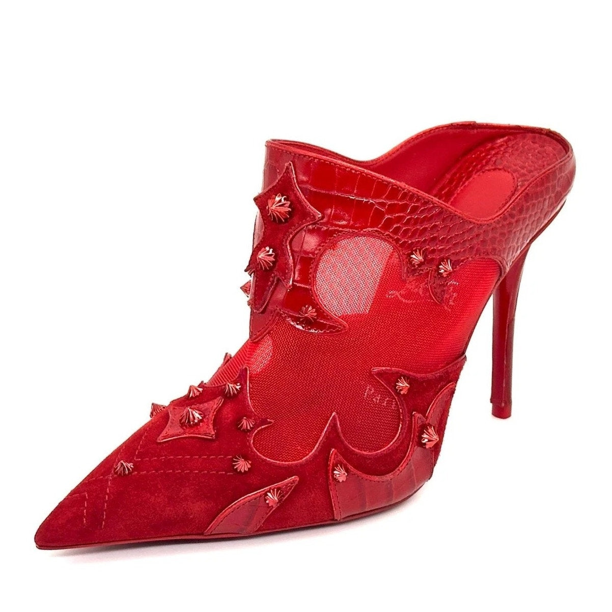 Christian Louboutin Red Mulatiag  100 Suede Mesh Mule Pumps