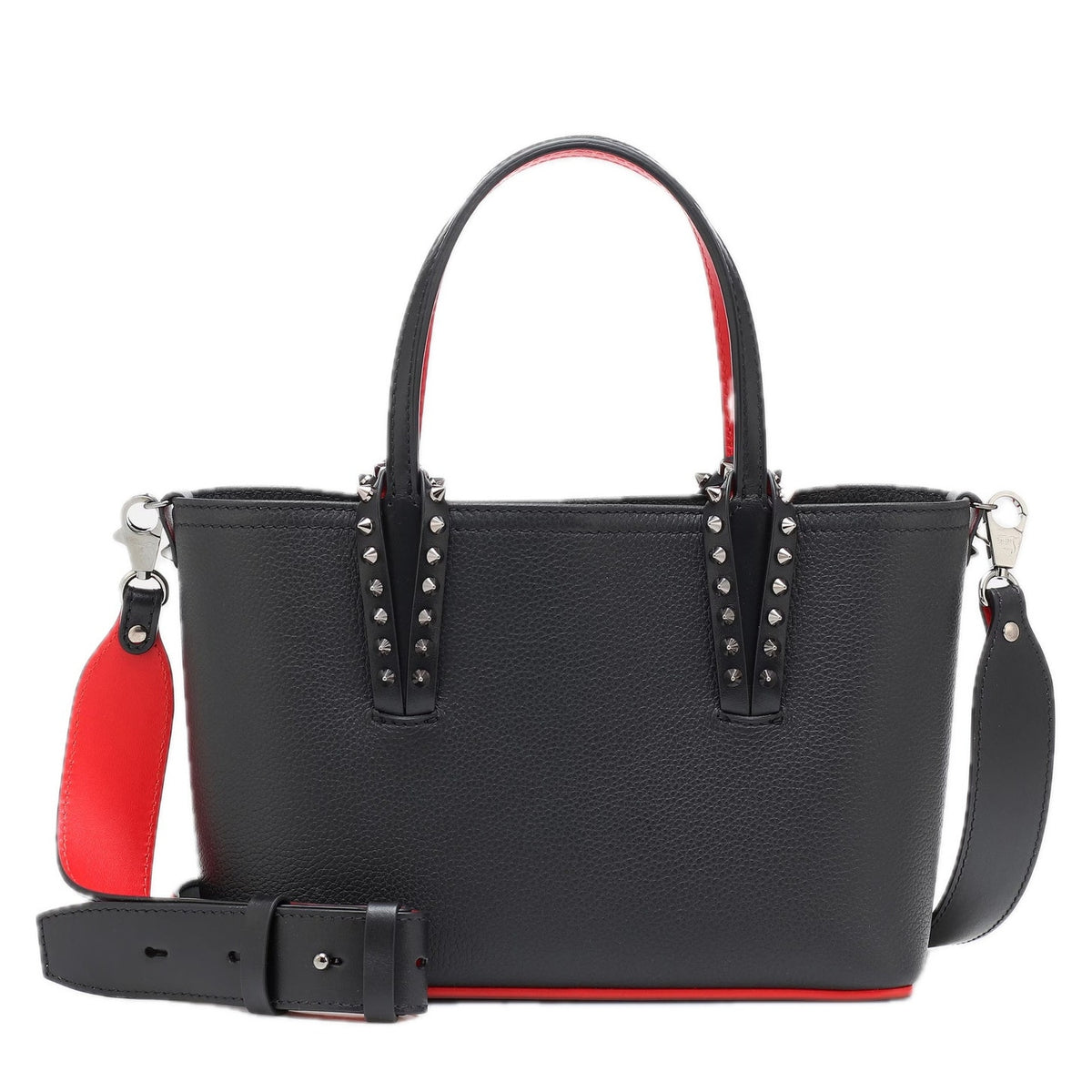 Christian Louboutin Cabata Mini Calf leather spikes Tote Bag Black Red