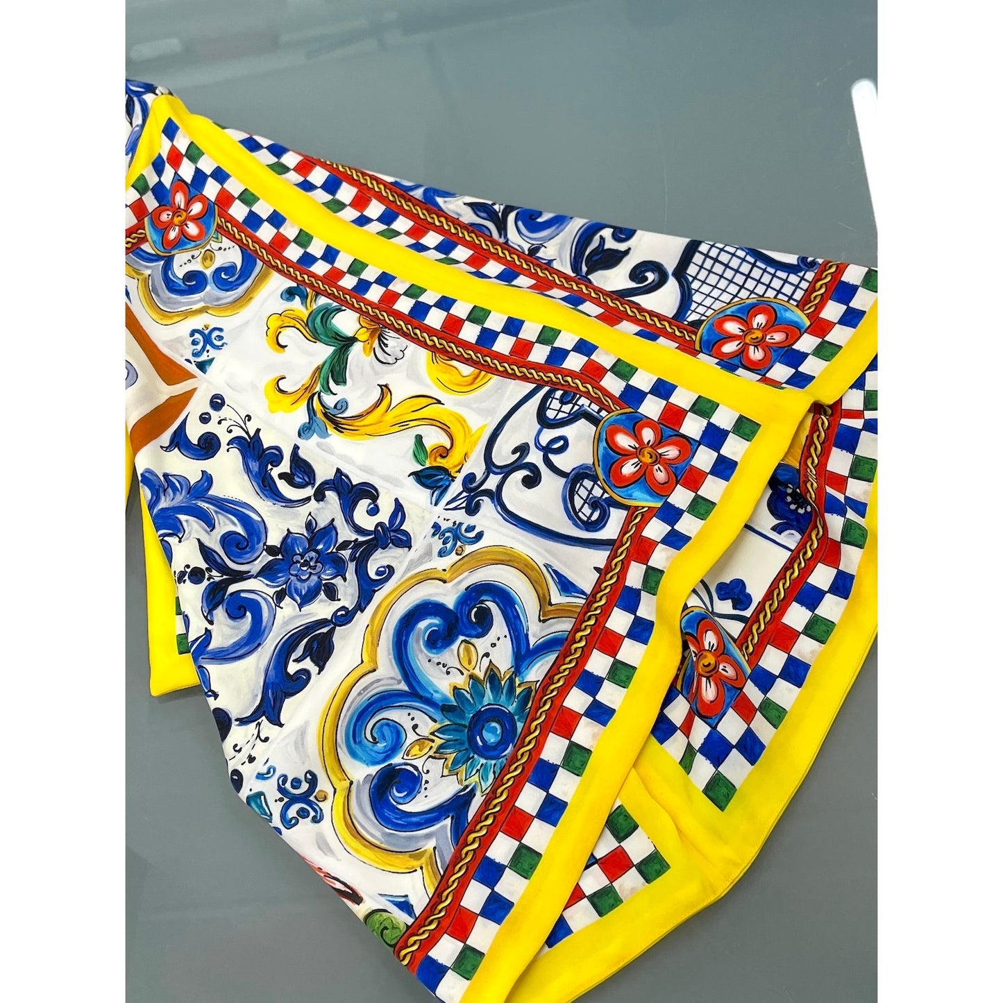 NWT Dolce & Gabbana White Yellow Majolica print Silk Charmeuse Dress IT 40 S