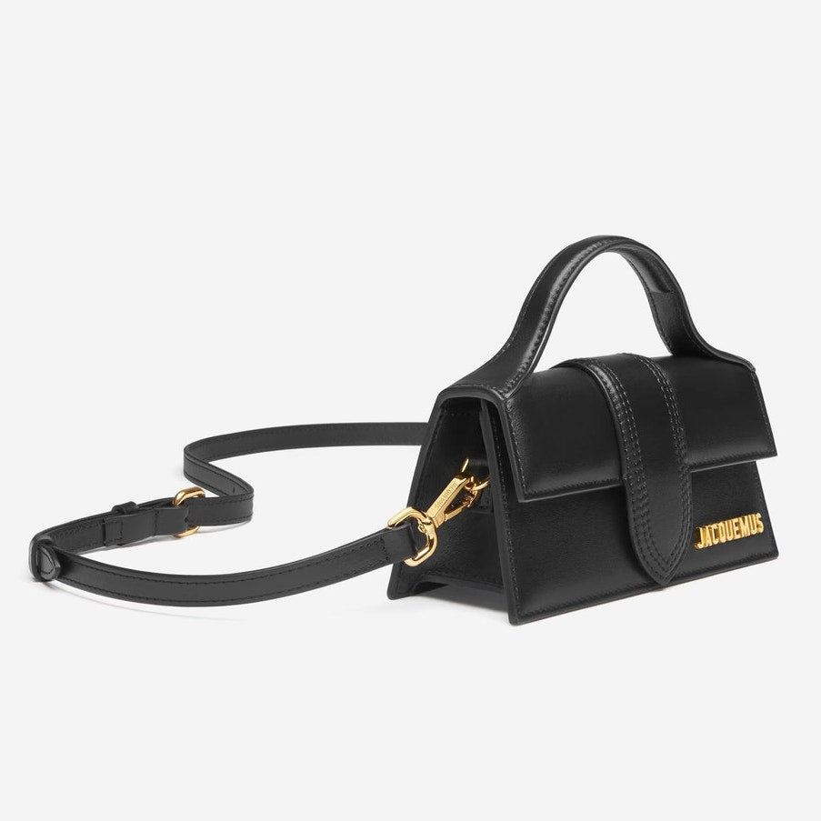Jacquemus Le Bambino Black Smooth Calf Leather Handbag Gold Logo