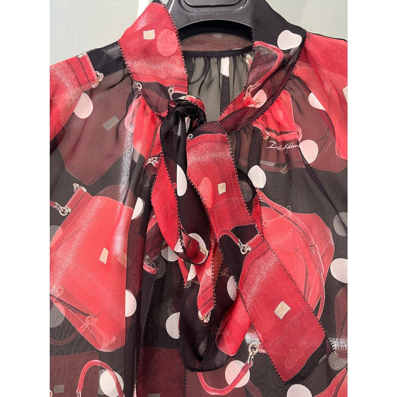 NWT Dolce & Gabbana Black Red Blouse bow neck silk blouse IT 42 US M