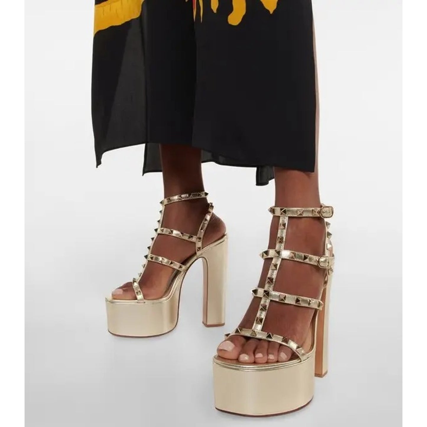 Valentino Garavani 155mm Rockstud Metallic Leather Platform Sandals