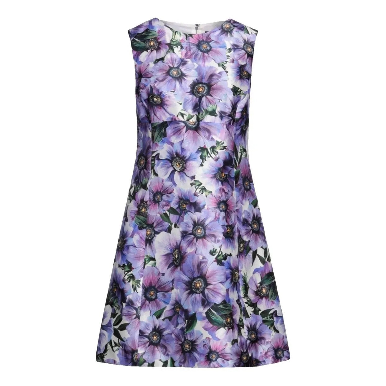 Dolce & Gabbana Purple Anemone Floral Silk Crepe De Chine Sleeveless Mini Dress