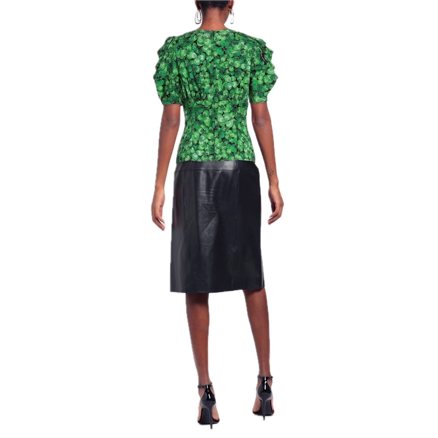 NWT Dolce & Gabbana Green Clover Print Blouse Silk IT 36 XXS