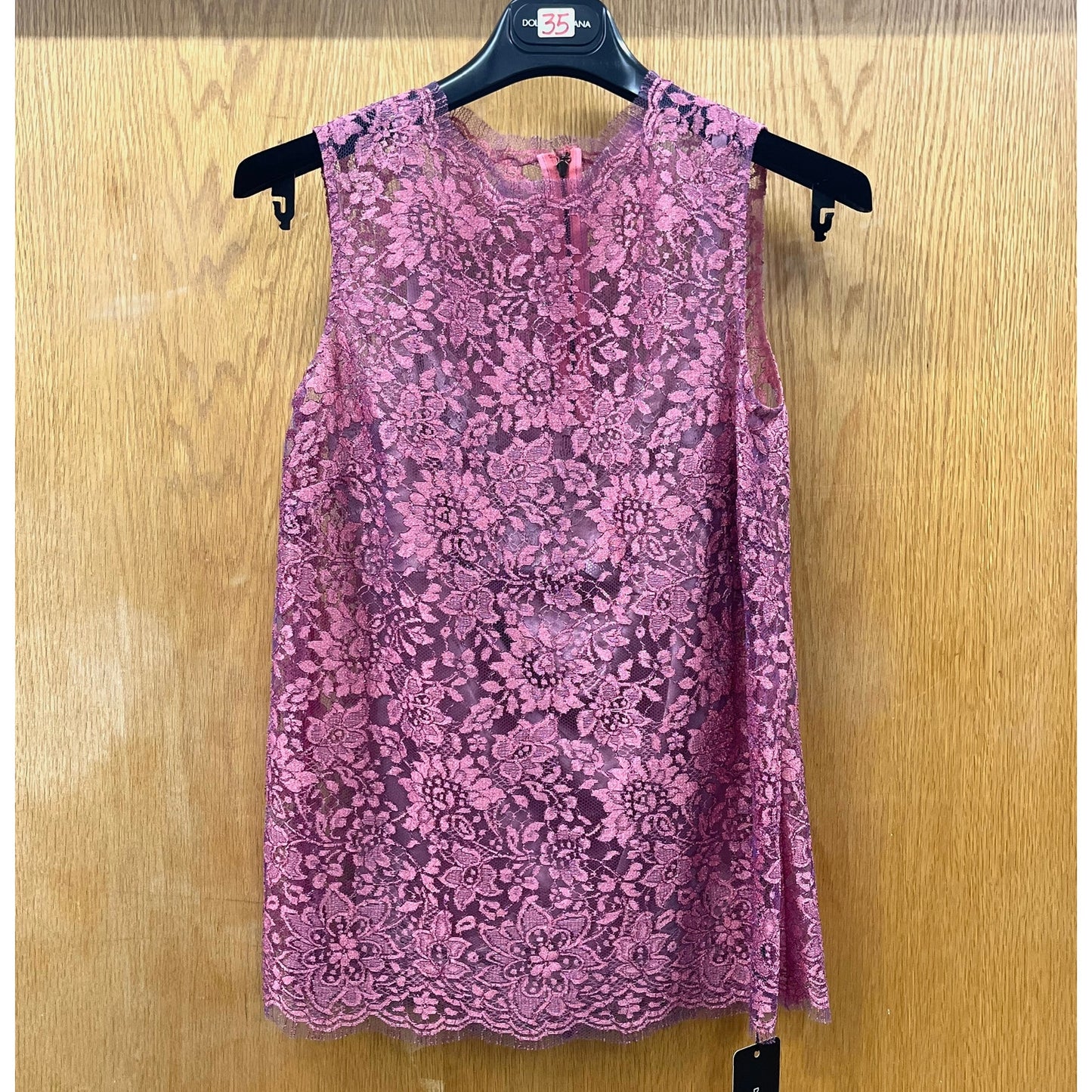 NWT Dolce & Gabbana Pink Chantilly Lame Lace Sleeveless Tank Top Blouse IT 40 S