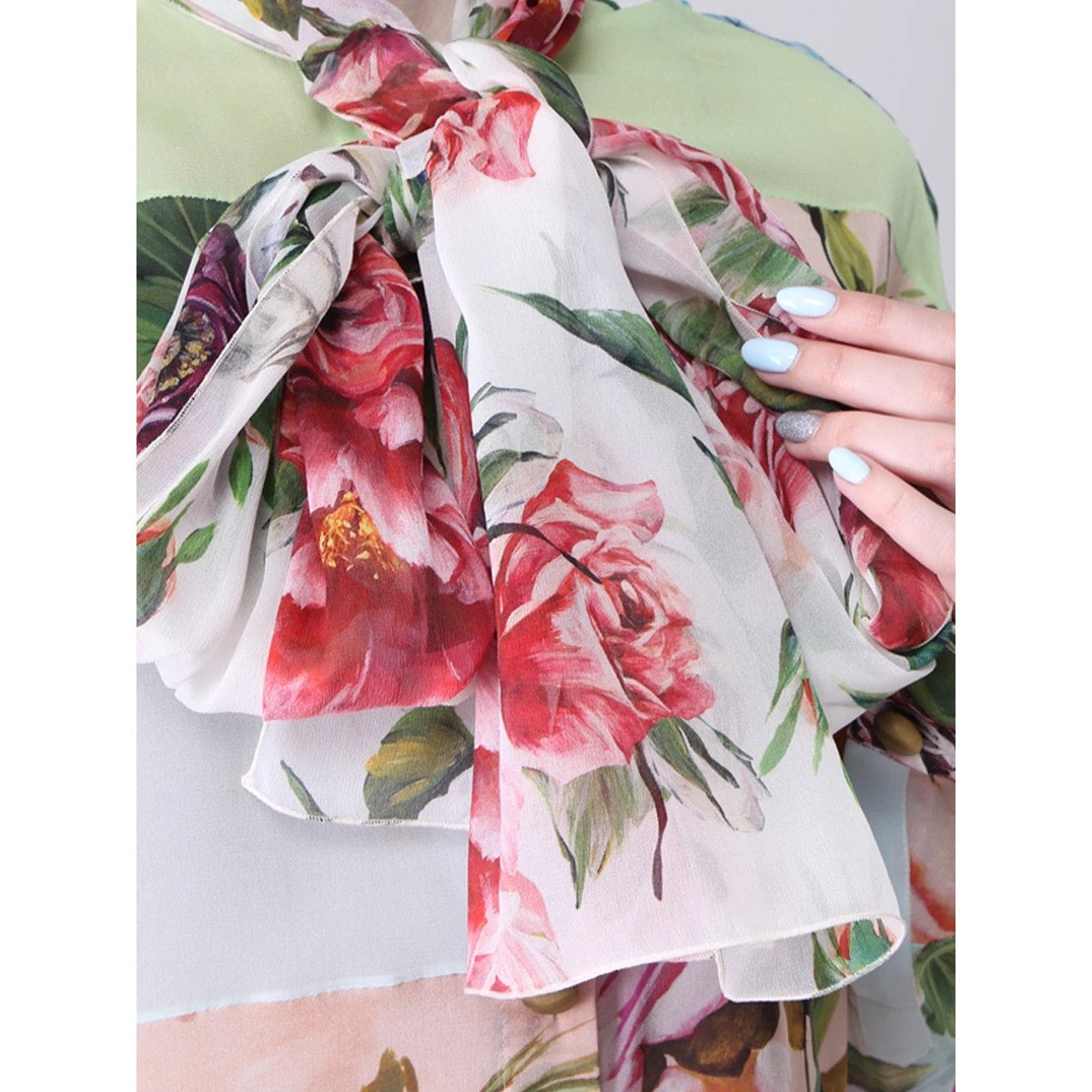 NWT Dolce & Gabbana Floral Patchwork Blouse Tie Collar Silk Shirt Pink IT 38 XS