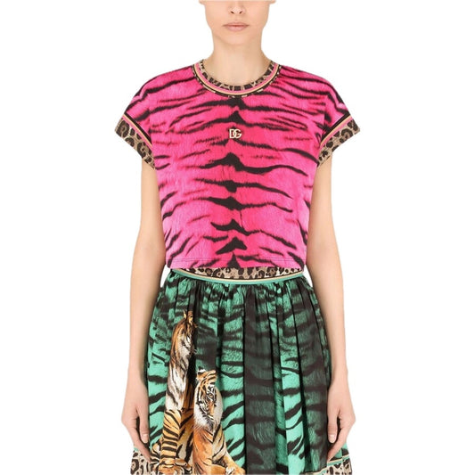 NWT Dolce & Gabbana leopard trim zebra print T-shirt Pink IT 42 M