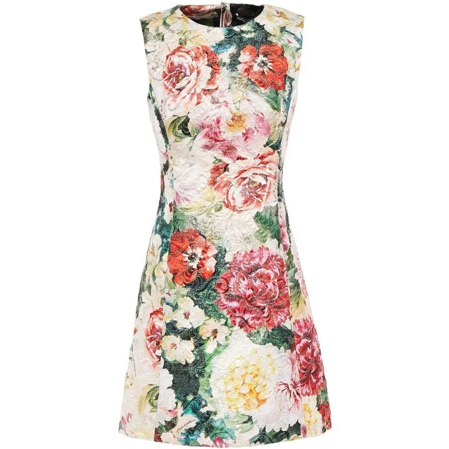 NWT DOLCE & GABBANA Metallic Floral-Print Cotton-Blend Brocade Mini Dress