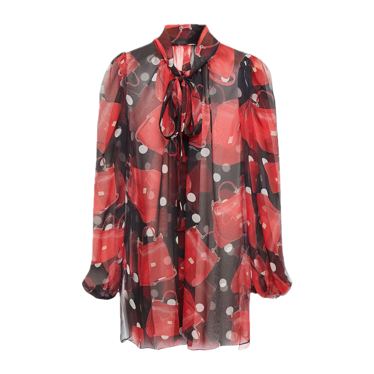 NWT Dolce & Gabbana Black Red Blouse bow neck silk blouse IT 42 US M