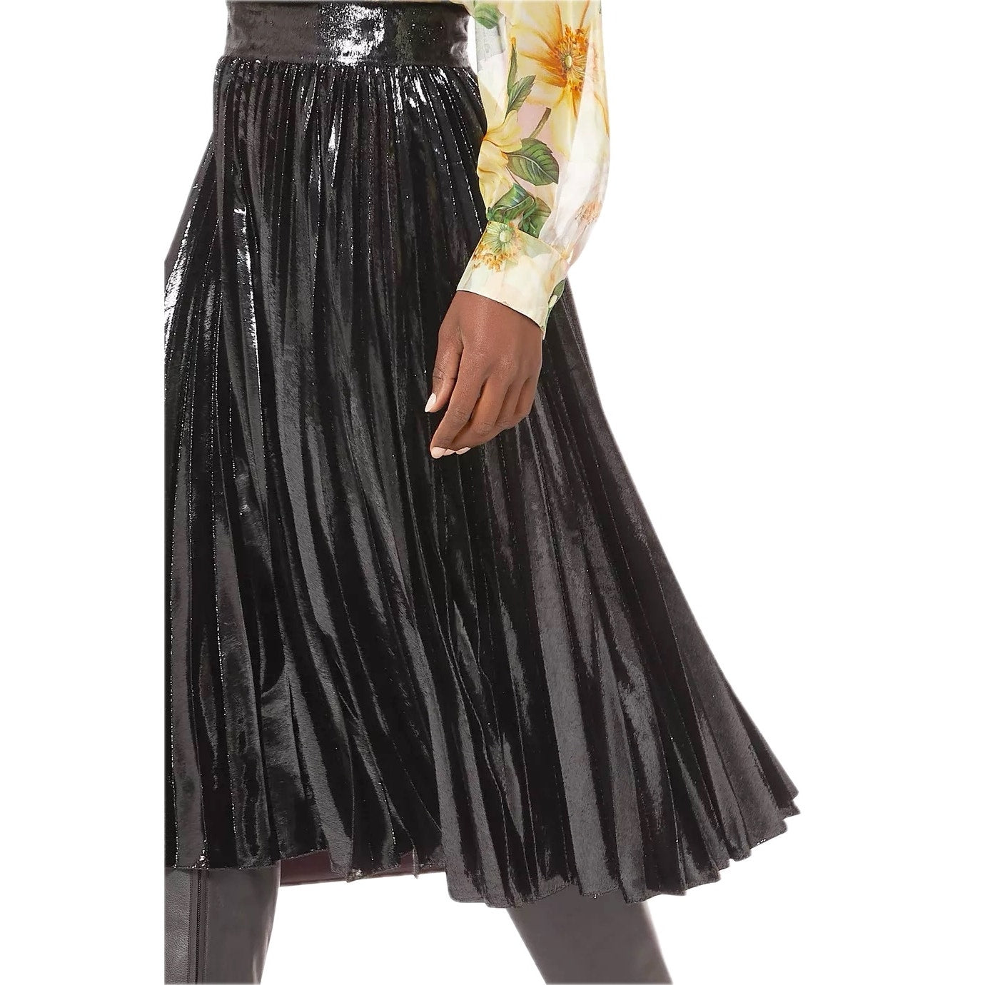 NWT Dolce & Gabbana Black Pleated Midi Skirt in Flowing Lamé Velvet  IT 38 US XS