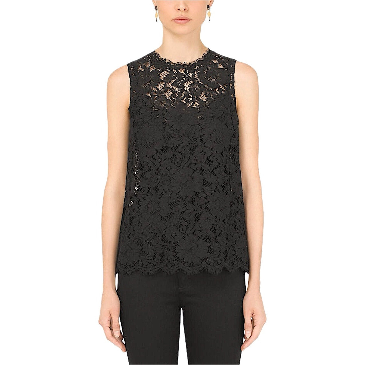 NWT Dolce & Gabbana Black Cordonetto Lace Sleeveless Tank Top Blouse IT 38 XS